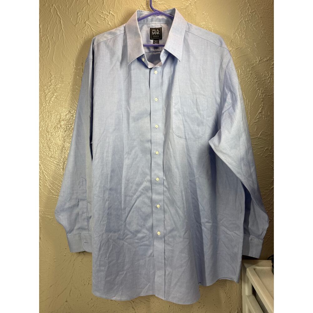 Jos A Banks Traveler‎ Mens Cotton Blue Tailored Fit Dress Shirt Size 18.5 - 35
